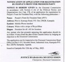 People’s Front for Freedom (PFF) ekubiddwa mu kyapa ky’eggwanga