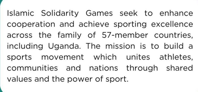 Uganda  yeemu ku mawanga agagenda okwetaba mu mpaka z’emizannyo gy’obusiraamu egya Islamic Solidarity Games 2025 – giri Saudi Arabia